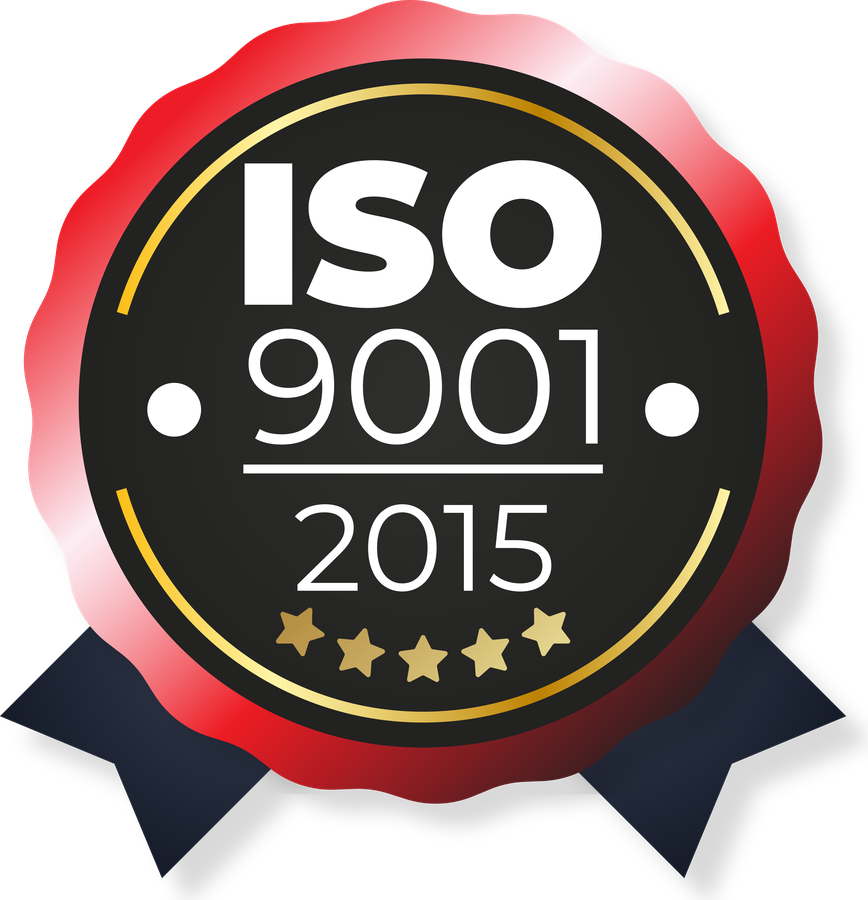 Medalla de certificación ISO 9001:2015 del sistema de gestión de calidad de JR Intercontrol